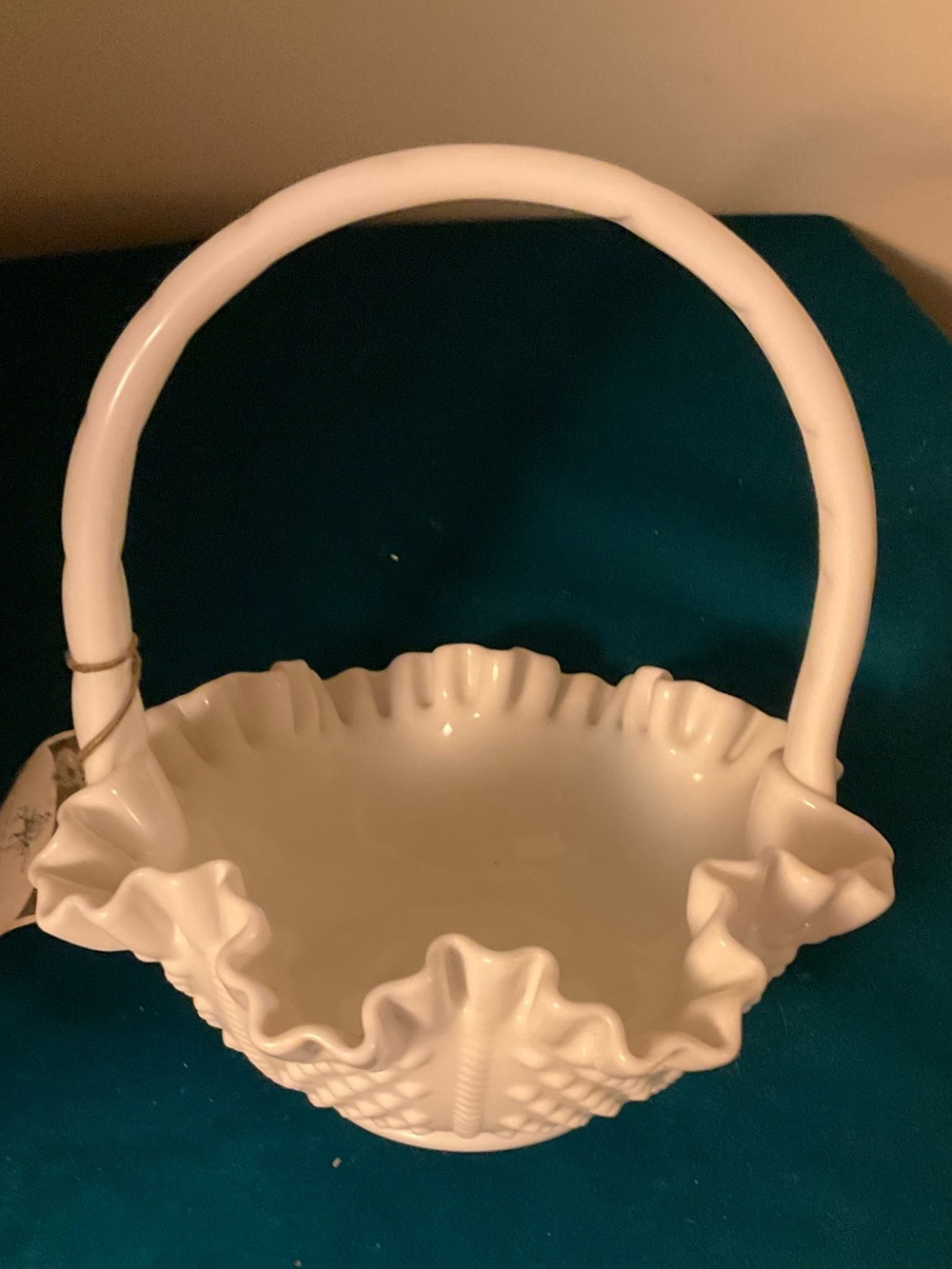 Vintage 1960s signed Fenton milk glass basket